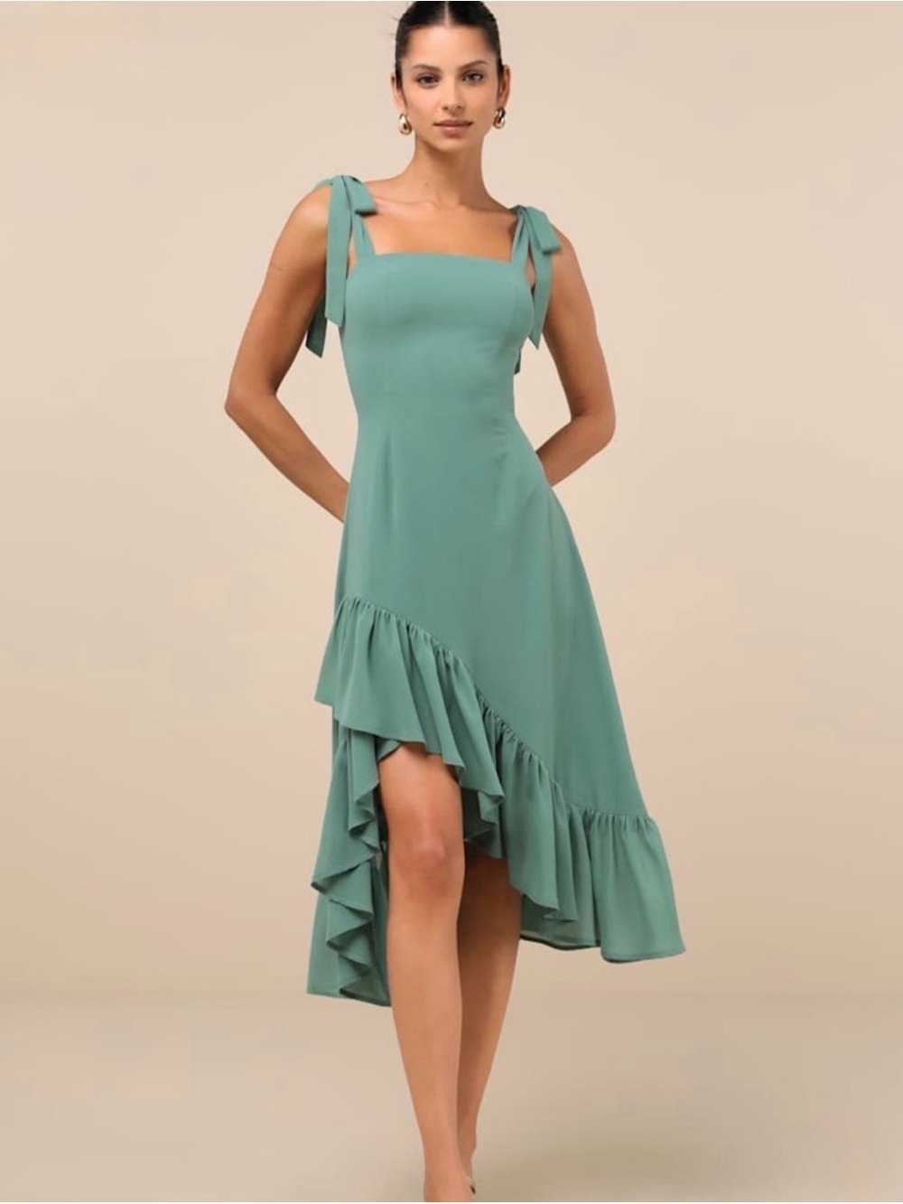 NWT LuLus Tamryn Sage Green Asymmetrical midi dress
